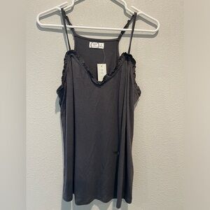 NWT- Dark Gray Cami with ruffle neck line size medium